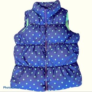 Old Navy Puffer Vest Down Alternative Pockets Cozy Navy & Green Polka Dot Large